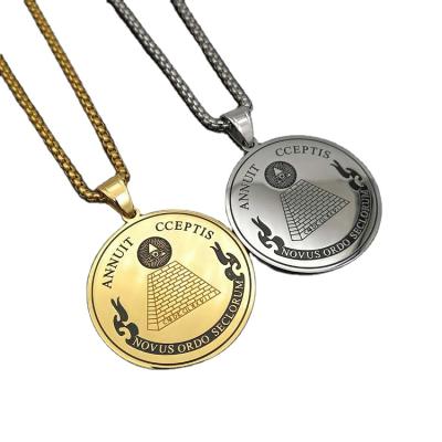 China Masonic Jewelry RTS Hiphop Elect Stainless Steel Gold Round Pendant For Men's Jewelry Gift for sale