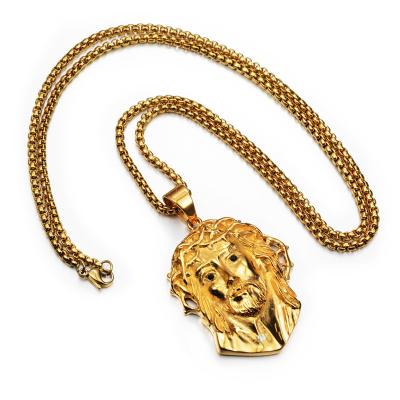 China CLASSIC Elu Jewelry RTS Gold Plated Stainless Steel Religion Jesus Head Large Pendant For Men Women Jewelry for sale