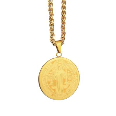 China Gold Plated Hip Hop Jewelry RTS Hip Hop Religion Style Stainless Steel Disc God Pendant Chosen For Women Men for sale