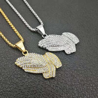 China Hiphop Chosen RTS Hip Hop Jewelry Iced Out Full Crystal Rhinestone Stainless Steel Praying Hands Pendant for sale