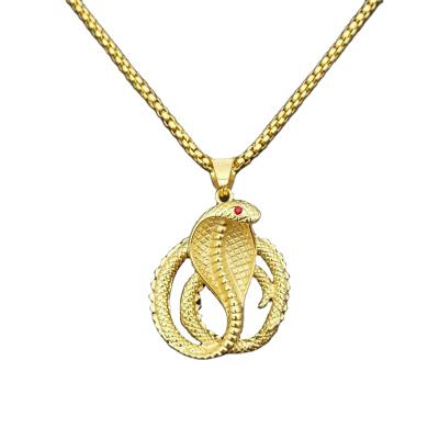 China Hiphop Chosen Jewelry RTS Stainless Steel Gold Plated Crystal Eye Animal Cobra Pendant Red For Hip Hop Style for sale