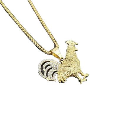 China Wholesale Gold Hiphop Jewelry RTS Stainless Steel Chicken Animal Pendant Chosen With Diamond In Tail Jewelry for sale