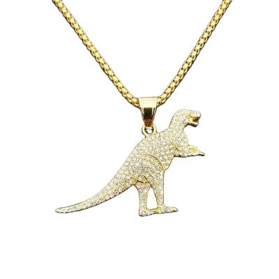 China Mens Stainless Steel Animal Bling Crystal Gold Dinosaur Pendant For Design Hip Hop Jewelry RTS Hip Hop Chosen for sale