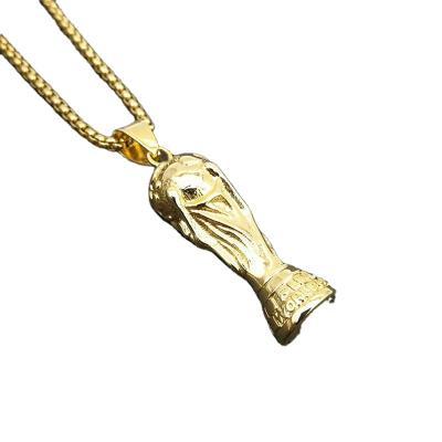 China Hiphop Chosen Jewelry RTS Hip Hop Sports Jewelry Stainless Steel Football World Cup Pendant Gold Plated For Men for sale