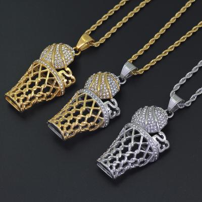 China Chosen Jewelry RTS New Design Casual/Sporty Gold Plated Stainless Steel Micro Pave Rhinestone Bling Iced Out Basketball Necklace for sale