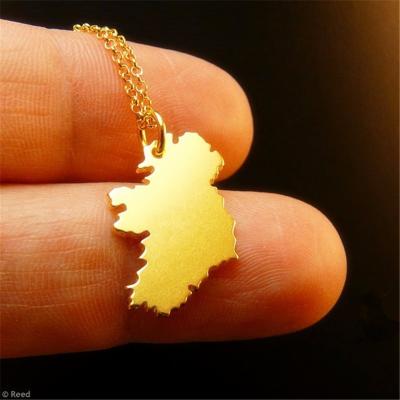 China Vintage Elu Jewelery RTS HIP HOP Jewelry RTS HIP HOP Solid Stainless Steel pvd Gold Plated Country Map Ireland Pendant Necklace for sale