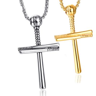 China TRENDY Design Mens Stainless Steel Baseball Bat Jewelry RTS Hip Hop Chosen Cross Necklace For Fashion Jewelry Gift for sale