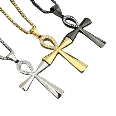 China Religious Religious Trendy Cross Ankh Diamond New Stainless Steel RTS Jewelry Elu Pendant Necklace For Women Gifts for sale