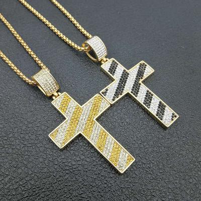 China Stainless Steel Two Tone Crystal Rhinestone Large Cross Necklace Creative Design Hiphop Jewelry RTS Chosen for sale