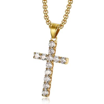 China Vintage Elu Jewelry RTS New Fashion Gold Plated Stainless Steel Cross Zircon Charm Pendant Iced Out for sale