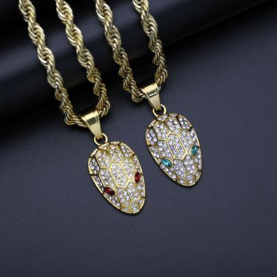 China Hot Sale Vintage Elu Jewelry RTS Stainless Steel Micro Insert Diamond Head Snake Bling Bling Animal Necklace For Men Jewelry for sale