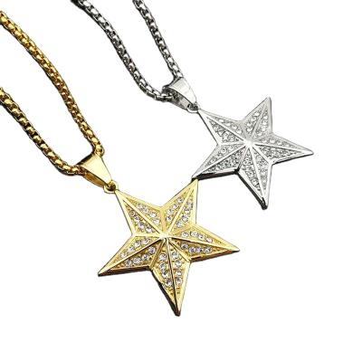 China Creative Cute Elu Jewelry RTS Stainless Steel Iced Out Diamond Five Star Pointed Necklace For Men Women Jewelry for sale