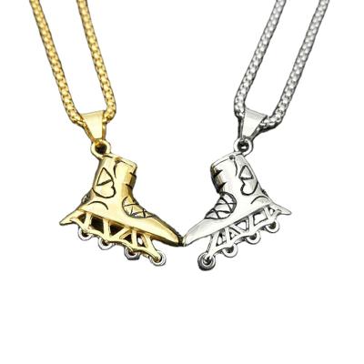 China Fashion Hiphop Jewelry RTS Titanium Gold Plating Roller Skate Shoe Steel Necklace Chosen For Women Men Jewelry for sale