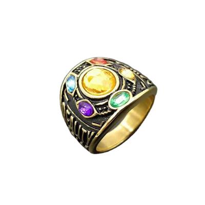 China Vintage Chosen Jewelry RTS Creative Design Stainless Steel Iced Out Thanos Colored Gems Oval Ring For Women Men Jewelry for sale