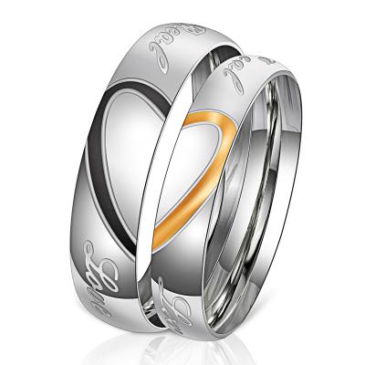 China Elu Jewelry RTS Outlet CLASSIC Trendy Iced Out Gold Plated Stainless Steel Enamel Heart Ring For Couples Jewelry for sale