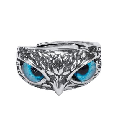 China Wholesale Adjustable Cute Animal Blue Eye Elu Hip Hop Jewelry RTS Sterling Silver Hip Owl Ring For Men Women Jewelry for sale