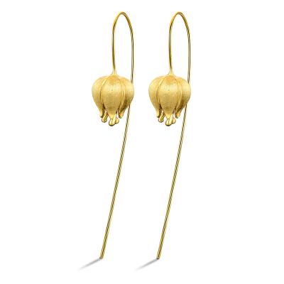 China Fashion 925 Sterling Silver Gold Tulip Flower Eternal Love Trendy Chosen Jewelry RTS New Long Dangling Earring For Women Jewelry for sale