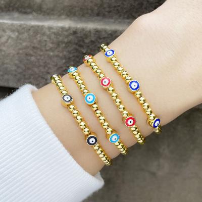 China FASHIONABLE Brass Women Men's Colorful Adjustable Elu Jewelry RTS Gold Plated Evil Eyes Beaded Elastic Bracelet For Fashion Jewelry for sale