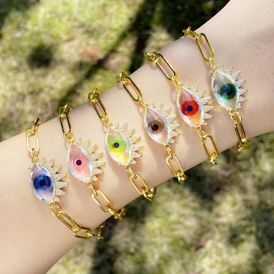 China Fashion Jewelry RTS Insert Zirconia Clip Chain Evil Eyes Wholesale Brass Colored Crystal Gold Plated Mens Bracelet FASHION Elu For Fashion Jewelry for sale