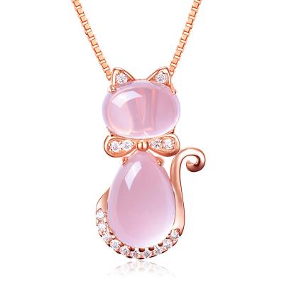 China Cute Animal Rose Chosen Crystal Stone Necklace For Women Fine Jewelry Wholesale TRENDY Jewelry RTS Cat Necklace Rose Gold Plated for sale