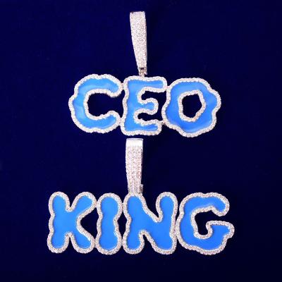 China Newest Chosen Hiphop Jewelry RTS Fashion Iced Out Blue Zircon Custom Alphabet Enamel Letter Necklace For Men Jewelry Gift for sale