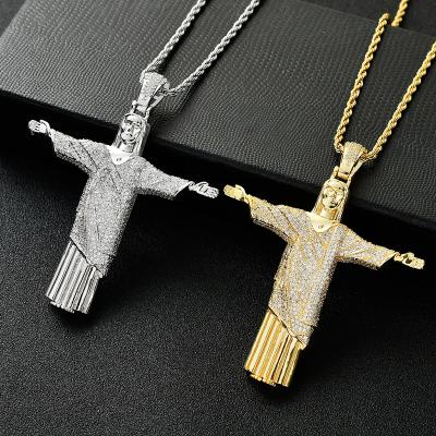 China Wholesale Chosen Jewelry RTS CLASSIC Gold Plated Brass Body Assembly Full Zircon Bling Iced Out Big Jesus Pendant For Religious Jewelry for sale