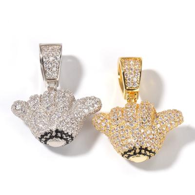 China Hiphop Chosen Jewelry RTS Hiphop Bling Gold Plating Micro Pave CZ Gesture Hand Pendant For Rapper Jewelry for sale