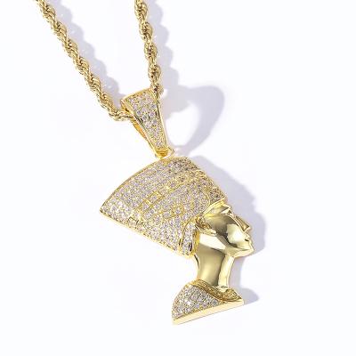 China Hiphop Elu Jewelry RTS Fulled Micro Pave CZ 18K Gold Plated Pharaoh Necklace For Bling Pendant Jewelry for sale