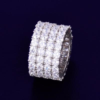 China Popular Hiphop Elected Jewelry RTS Men's Jewelry Gold Plated Inlaid Iced Out CZ Micro Ring Hip Hop Style Four Rows for sale