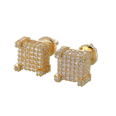 China Hiphop Chosen RTS Hip Hop Jewelry Jewelry Iced Out Cubic Zirconia Gold Plated Stud Earrings For Men's Gift for sale