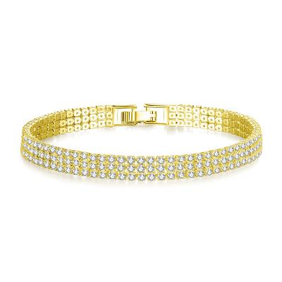 China Hiphop Chosen Jewelry RTS Fashion Style Iced Out Pave Micro CZ Two&Three Rows Gold Plated Women Bracelet Jewelry for sale