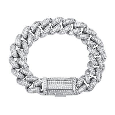 China High Quality Elu Hiphop Jewelry RTS Iced Out Cubic Zirconia Cubic Zirconia 16mm Square Insert Baguette Bracelet For Men Jewelry for sale