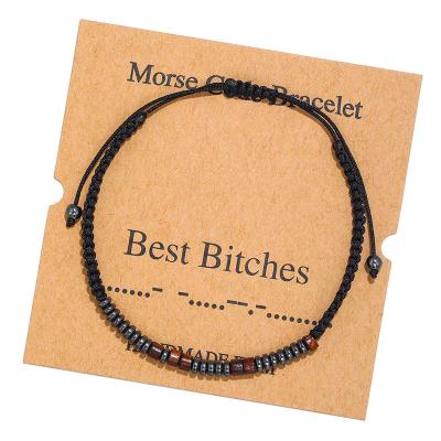 China Adjustable Chosen RTS TRENDY Jewelry Believe Hope Love Family Morse Code Bracelet With Paper Card For Couples Gift Jewelry for sale