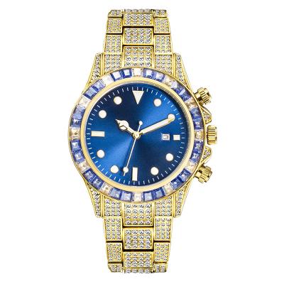 China High Quality Automatic Jewelry RTS Wand Luminous Watch Fulled Bling Diamond Quartz Watch Hip Hop Date Chosen For Men Jewelry for sale