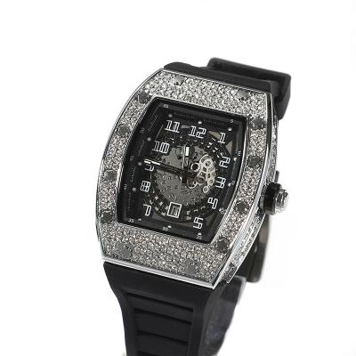 China Chronograph Elu Jewelry RTS New Arrival Micro Inlay Diamond Bling Silicone Strap Square Shaped Sports Black Reloj Color Man Watch for sale