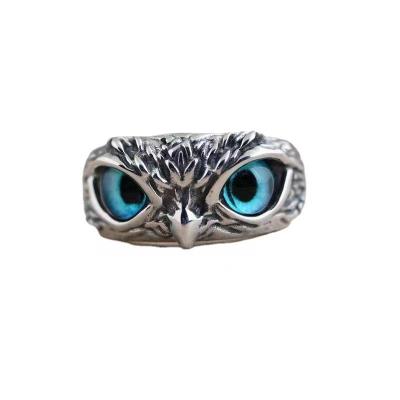 China Blue Eye Owl Ring For Men Jewelry Hiphop Jewelry RTS Design Evil Zinc Alloy Adjustable Animal Newest Chosen for sale