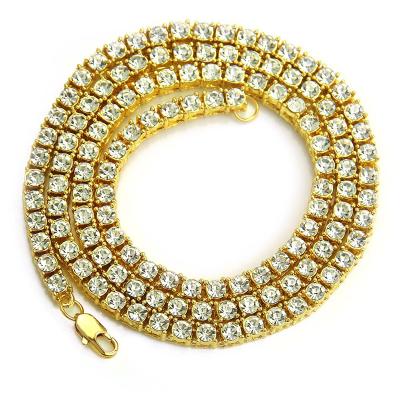 China Hiphop Elu Jewelry RTS HIP HOP Gold Plated Alloy Insert One Row Micro Rhinestone Bling Iced Out Tennis Chain Natural Diamonds for sale