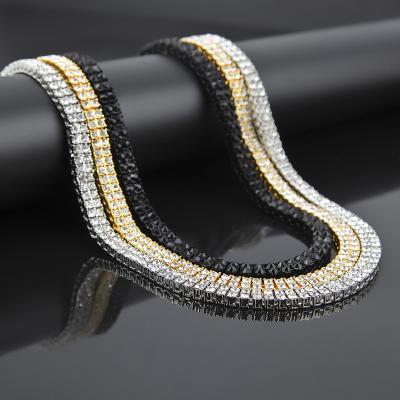 China Hot Selling Hiphop Chosen RTS HIP HOP Jewelry Iced Out Double Row Tennis Zinc Alloy Necklace With Full Diamond Bling Bling for sale