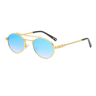 China Hot Business Oval Men Shape Metal Frame Small Sun Glasses Double Bridge Sunglasses Vintage 2021 For Men DF3257 for sale