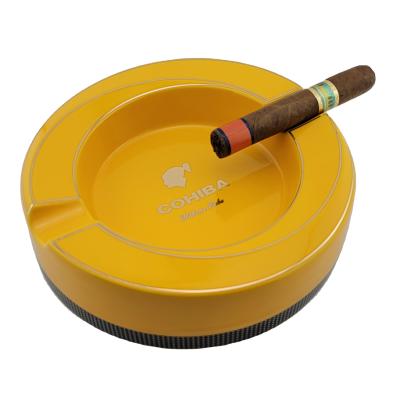 China High quality personalized Morden hotel bar desk around cigar yellow ceramic ashtray china custom logo for sale