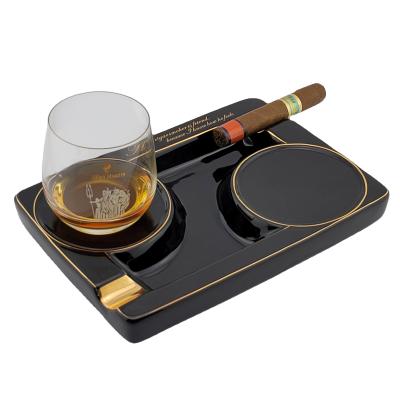 China Wholesale Handmade Ceramic Morden Rectangle Black Cigar Cigar Ashtray With Hotel Office for sale