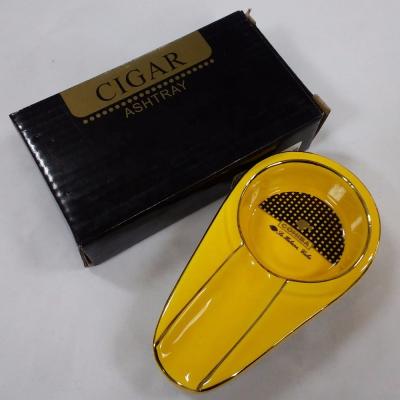 China Europe Hot Selling Yellow Ceramic Cigar Ashtray With Gold Edge With Real Gold Customized Logo for sale