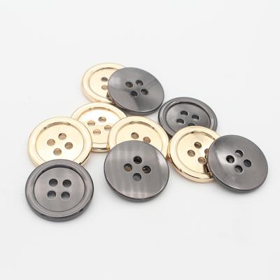 China Hanging Dry Cleaning Gun Black Gold Sewing Fine Edge 4 Hole Metal Customized Alloy Buttons for sale