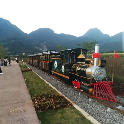 China SanChuan Mall Kids Wooden Outdoor Games Rides Amusement Park Railway Track Train For Sale for sale