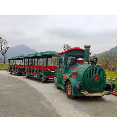 China Amusement Park Ride Amusement San Tourist Train Mall 42 Fiberglass Trackless Wooden Chuan Seats for sale