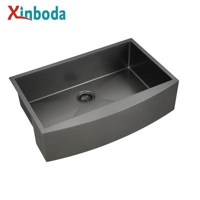 China Without Commercial and Faucet Family Use 304 Stainless Steel Single Bowl Nano Apron Farmhouse Titanium Black Kitchen Sink for sale