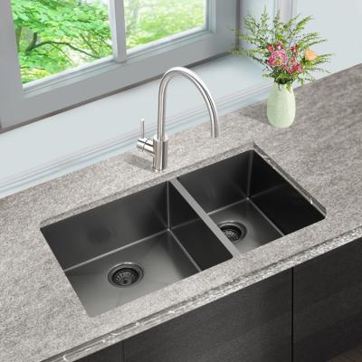 China Without Faucet Top Mounted 304 Titanium Stainless Steel Double Bowl Nano Matt Black Kitchen Sink for sale