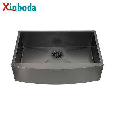 China 2021 Without Faucet Matte Black Farmhouse Stainless Steel Hot Apron Single Bowl Kitchen Sink for sale