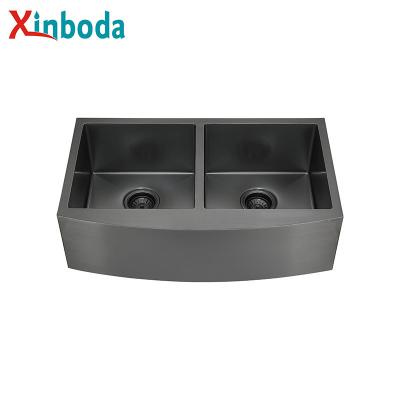 China Without Faucet Modern Double Above Sink Nano Farmhouse Countertop Stainless Steel Black Handmade Kitchen Basin Sink for sale