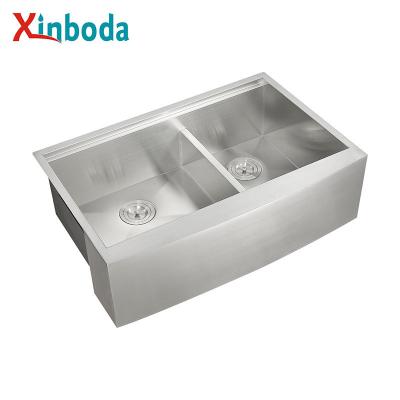 China Without Faucet Front Farmhouse Double Bowl 16 Gauge Brushless Satin Finish Stainless Steel Kitchen Sink Kitchen Sink for sale